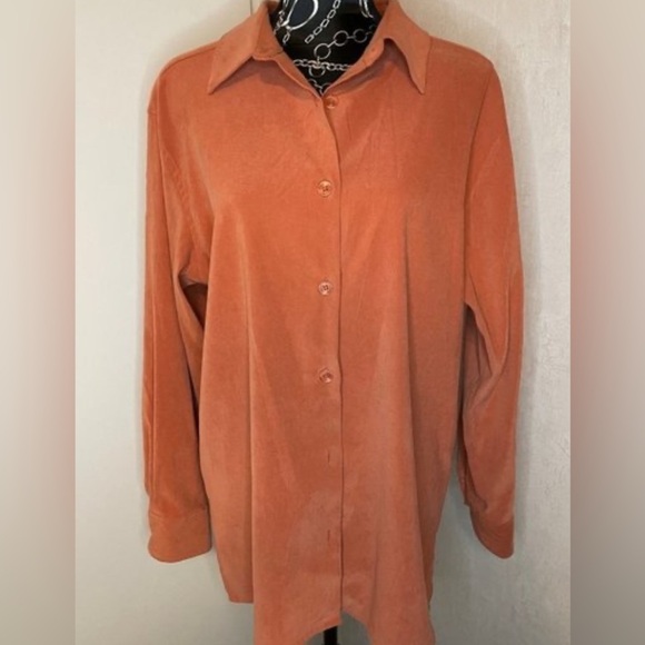 👜Women 2x oversized Peach Button-Up Blouse real comforts chadwic - Picture 1 of 4